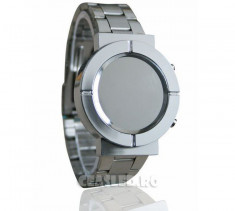 Ceas led-uri rosii dama, cadran rotund, bratara metalica, silver, binary watch, binar.Nou foto