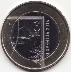 Moneda - Republica Slovenia - 3 Euro 2014 - A 200-a aniversare a nasterii lui Janez Puhar - Rara - Tiraj 150000 foto