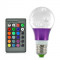 LT197 Bec cu LED -uri Cristal 3W RGB 16 Culori, 270 Lumeni, Dulie E27 cu Telecomanda