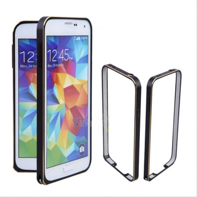 Bumper negru margine discreta aurie din aluminiu pentru Samsung S5 foto