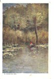 CPI (B5148) E. CIECZKIEWICZ PINX. SALONUL DE PICTURA POLONEZA CRACOVIA, LAC, BARCA, ARTA, SCRISA SI NECIRCULATA, DATATA 1914
