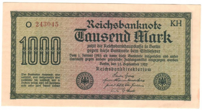 SV * Germania 1000 REICHS MARK 1922 * AUNC+