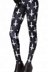 Colanti / pantaloni model rock Gothic gotic goth cruce alb negru foto