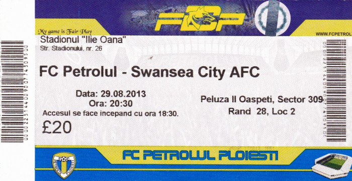 Bilet meci fotbal PETROLUL PLOIESTI - SWANSEA CITY AFC