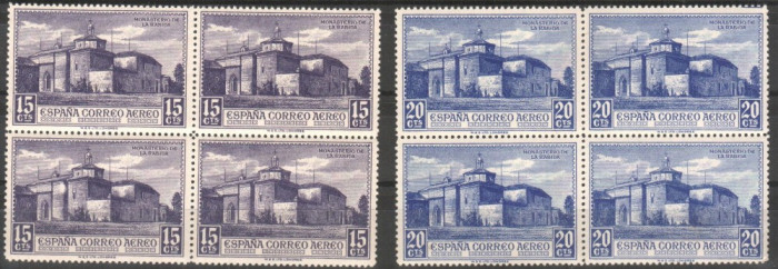 SPANIA, 1930, posta aeriana, 2 valori in bloc de 4, nestampilate, MNH