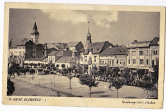 Carte postala circulata in 1943 MAROSVASARHELY-TARGU MURES Szecsenyi ter ,animata,lume multa,defilare prin centru foto