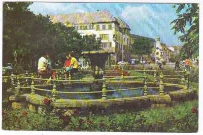 Carte postala circulata 1965 RPR Targu Mures fantana arteziana ,palatul culturii foto