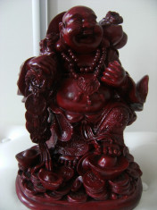 Superba statueta veche reprezentand pe Budha vesel cu palarie pe un munte de monede, stare perfecta, greutate 2,5 kg, de colectie/decor. foto