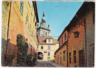 Carte postala circulata Sighisoara turnul cu ceas foto