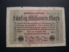 Germania 50 000 000 mark 1923 septembrie 1 Berlin (50 milioane) inflatie. Varianta cu serie format mare, cu stea dupa serie 1011 foto