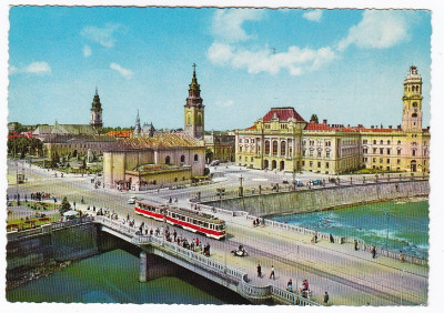 Carte postala circulata 1968 Oradea pod,tramvai animata foto
