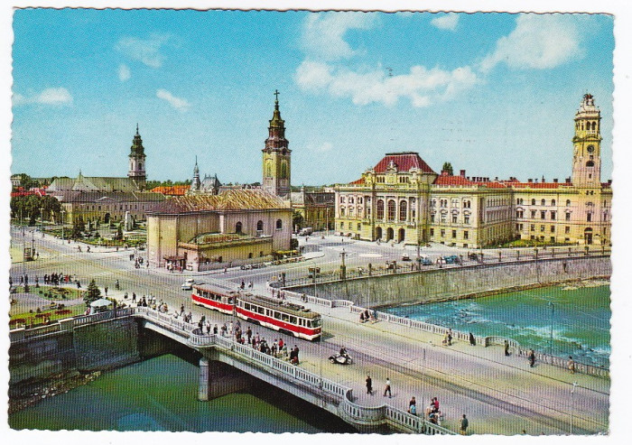 Carte postala circulata 1968 Oradea pod,tramvai animata