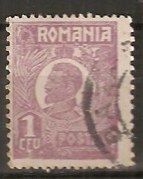 TIMBRE 106a4, ROMANIA, 1920, FERDINAND BUST MIC, 1 LEU, EROARE, CULOARE AGLOMERATA PE LATURA DE JOS, CURIOZITATE SPECTACULOASA, ERORI, ATIPICE, ECV. foto