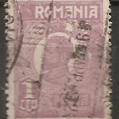 TIMBRE 106b5, ROMANIA, 1920, FERDINAND BUST MIC, 1 LEU, EROARE, CULOARE AGLOMERATA PE LATURA DE JOS, CURIOZITATE SPECTACULOASA, ERORI, ATIPICE, ECV.