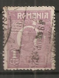 TIMBRE 106b5, ROMANIA, 1920, FERDINAND BUST MIC, 1 LEU, EROARE, CULOARE AGLOMERATA PE LATURA DE JOS, CURIOZITATE SPECTACULOASA, ERORI, ATIPICE, ECV. foto