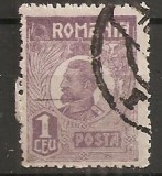 TIMBRE 106b7, ROMANIA, 1920, FERDINAND BUST MIC, 1 LEU, EROARE, CULOARE AGLOMERATA PE LATURA DE SUS, CURIOZITATE SPECTACULOASA, ERORI, ATIPICE, ECV.