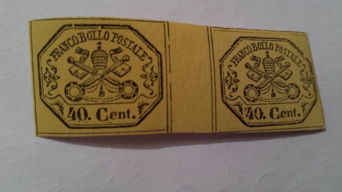 Italia statul papal 1867 40 c bloc orizontal de 2 valori nestampilate