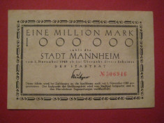 BANCNOTE GERMANIA - GERMANY - BANCNOTA 1 MILLION MARK - MANNHEIM 1 NOVEMBER 1923 foto