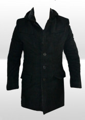 Palton Zara Men - Model Elegant - Lung - Croiala Slim - Cotton - Negru - Cod Produs D115 foto