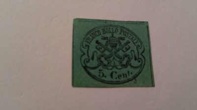 Italia statul papal 1867 val. de 5 c nestampilata foto
