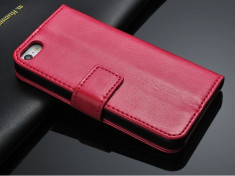 Husa / toc piele fina iPhone 5, 5s, SE, tip flip cover portofel, culoare ROZ foto