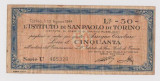 Bancnota - Cec de 50 lire, circulat in perioada WWII, emis in Italia, 1944, RAR, Europa