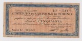 Bancnota - Cec de 50 lire, circulat in perioada WWII, emis in Italia, 1944, RAR