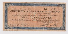 Bancnota - Cec de 50 lire, circulat in perioada WWII, emis in Italia, 1944, RAR