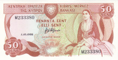 Bancnota Cipru 50 Centi 1988 - P52 aUNC foto