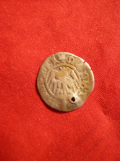 Moneda medievala Polonia 1661 ,argint , gaurita ,folosita ca pandant, d= 1,8 cm foto