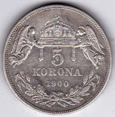 Ungaria Austria 5 Korona Coroane Kronen 1900 argint Franz Josif 24 grame 900/1000 foto