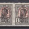 1918 - CAROL I TIPOGRAFIATE SUPRATIPAR P.T.T.-F.F. RASTURNAT - VALOAREA 1 BAN PERECHE - MNH - EROARE !