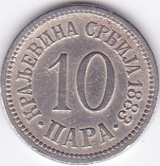 Moneda Serbia (Regat) 10 Para 1883 - KM#19 VF+ foto