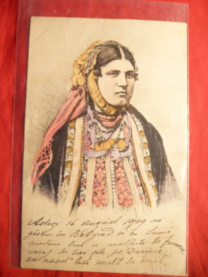 Ilustrata- Litografie- Sarboaica in costum national , circulata 1909 foto