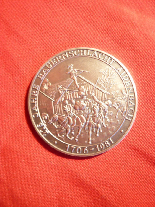 Medalie Germana 275 Ani Batalia Aidenbach ,argint marcaj 800 pe cant ,d= 3,5 cm
