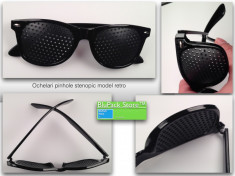 OCHELARI perforati PINHOLE NEGRI BLACK Plastic marime adult aspect retro rock odihnire ochi obositi Garantia de Livrare stenopic vizionare TV unisex foto