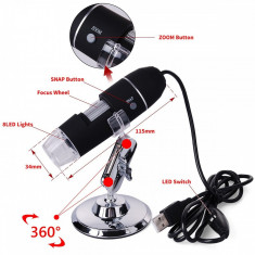 MICROSCOP DIGITAL ZOOM 800x endoscop usb cu 8 LED-uri si camera 2MP pentru laptop calculator - cadou ieftin foto