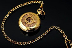 Ceas mecanic de buzunar Gold Skeleton WPK020 foto