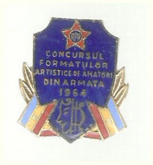 Insigna Conc.Form.Art.de amatori din armata 1964 foto