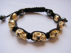 Bratara Unisex tip Jai Dam , Shamballa, Nialaya cu motiv skull (cap de mort) aurie foto