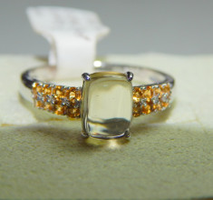 Inel FINUT aur alb 14k citrine si quartz cabochon OFERTA !!!! foto