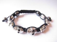 Bratara Unisex tip Jai Dam , Shamballa, Nialaya cu motiv skull (cap de mort) argintie foto