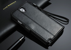 Husa/toc piele fina Samsung Galaxy Note 3 NEO lux, flip cover portofel, NEGRU foto