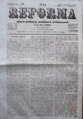 Reforma , ziar politicu , juditiaru si litteraru , an 2 , nr. 13 , 1860 foto