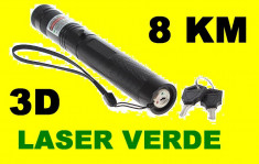 Laser Verde 3D 8000 Mw (green Laser) cu Acumulator inclus Raza 8KM cu Proiectii si ZOOM foto