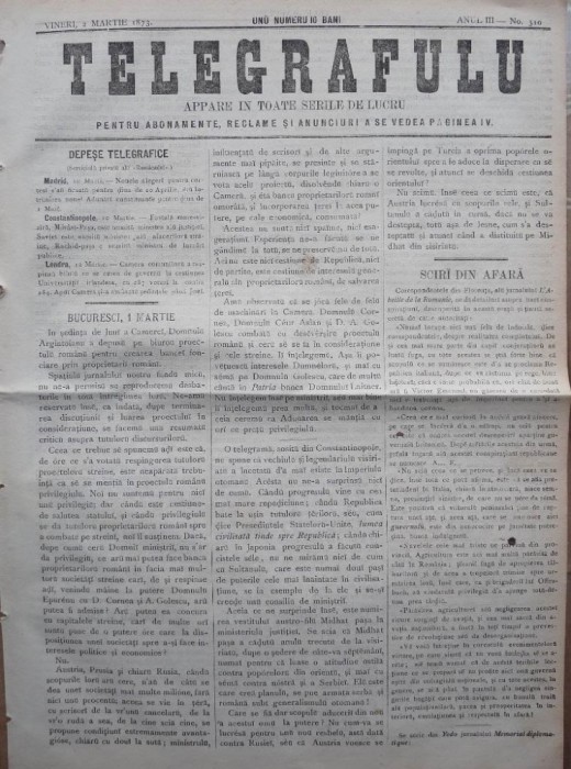 Ziarul Telegrafulu , 2 martie 1873