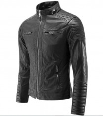 PRECOMANDA Jacheta biker din piele ecologica pentru barbati, slim fit, negru, marimi de la S la XL, art.MS101 foto