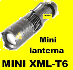 Lanterna LED CREE XML T6 cu ZOOM 10000W+ LUPA + 5 Faze + INCARCATOR CASA &amp;amp;amp; AUTO + Acumulator 18650 foto