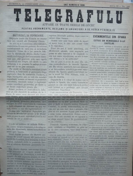 Ziarul Telegrafulu , 25 februarie 1873