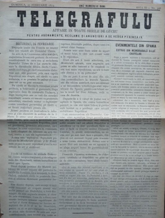 Ziarul Telegrafulu , 25 februarie 1873